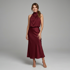 Midi Dress Women Sleeveless Draped High Neck | Romilly