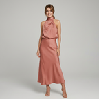 Midi Dress Women Sleeveless Draped High Neck | Romilly
