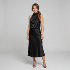 Midi Dress Women Sleeveless Draped High Neck | Romilly
