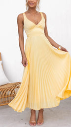 Briar | Maxi Dress | Yellow Pleated V-Neck, Adjustable Straps | Women
