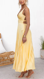 Briar | Maxi Dress | Yellow Pleated V-Neck, Adjustable Straps | Women
