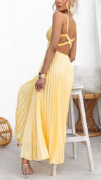 Briar | Maxi Dress | Yellow Pleated V-Neck, Adjustable Straps | Women