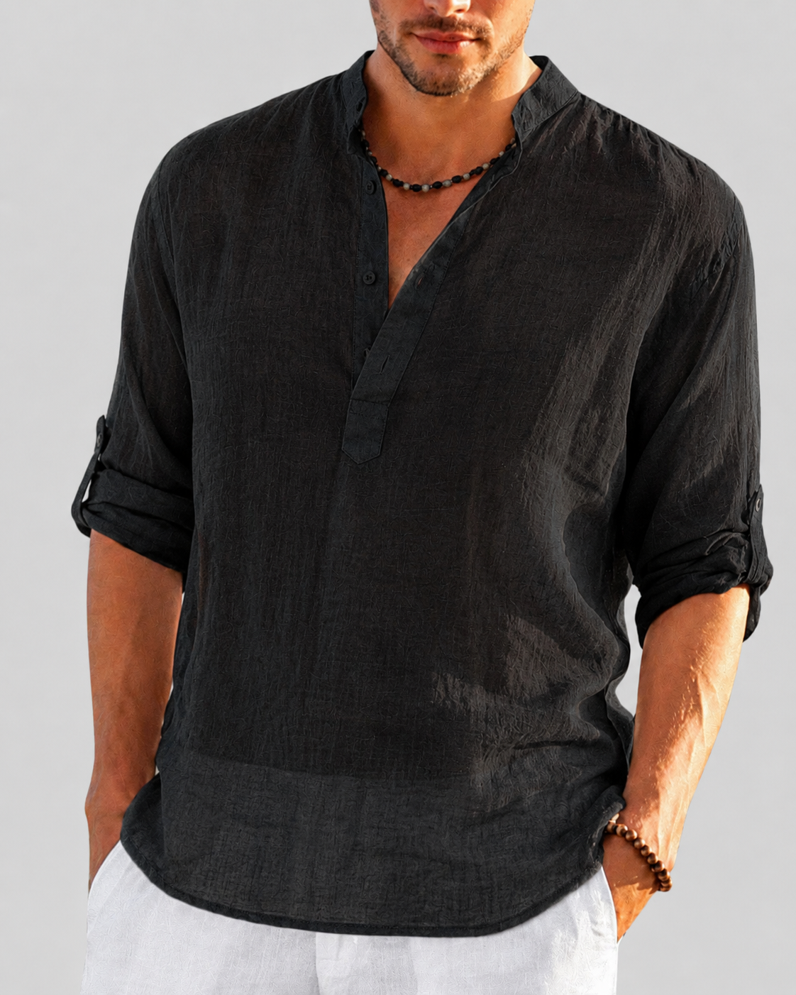 Yara | Men's Open Collar Shirt | Long Sleeve, Relaxed Fit