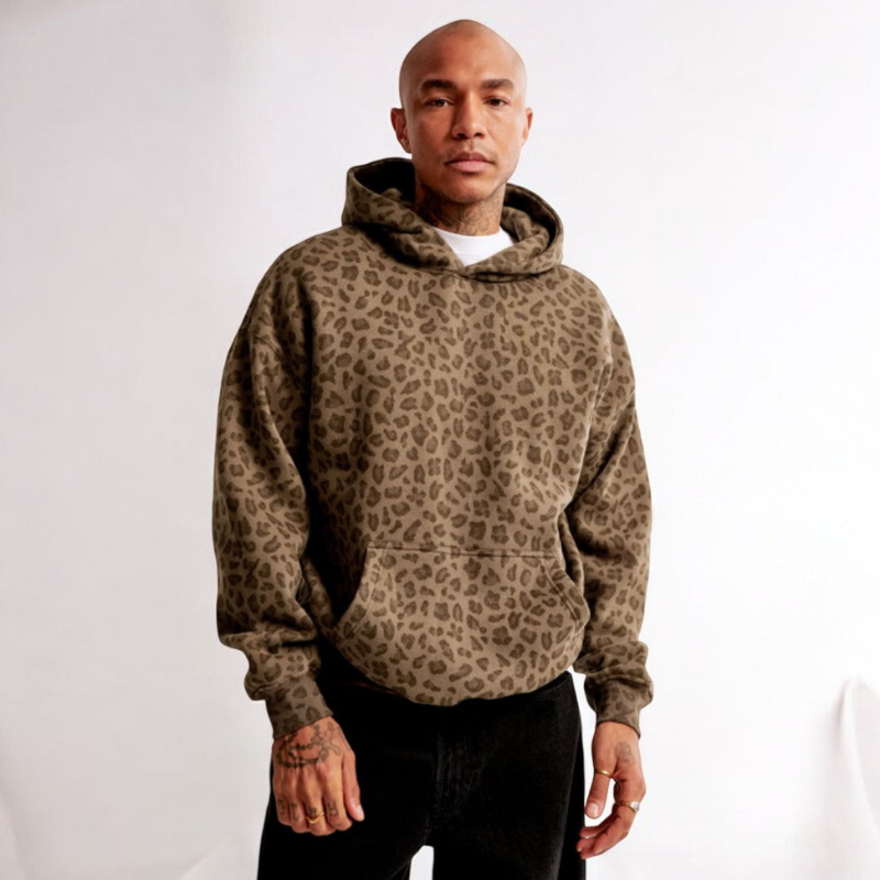 Men Leopard Print Hoodie Oversized