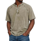 Men Henley Shirt Raglan Short Sleeve Button Neck