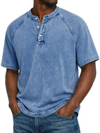 Men Henley Shirt Raglan Short Sleeve Button Neck