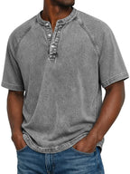 Men Henley Shirt Raglan Short Sleeve Button Neck