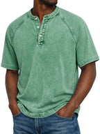 Men Henley Shirt Raglan Short Sleeve Button Neck