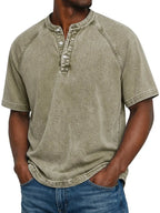 Men Henley Shirt Raglan Short Sleeve Button Neck
