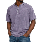 Men Henley Shirt Raglan Short Sleeve Button Neck