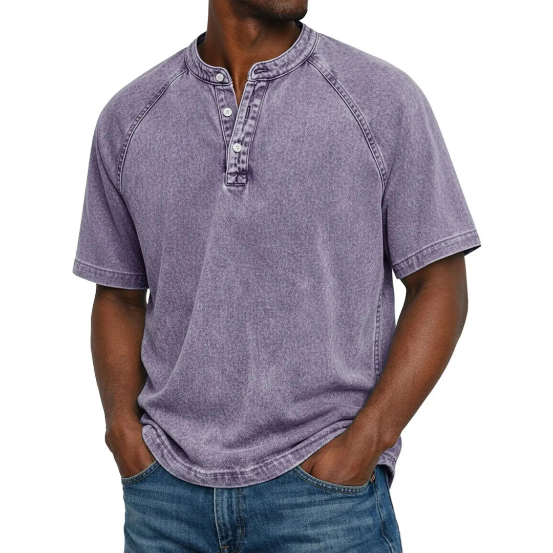 Men Henley Shirt Raglan Short Sleeve Button Neck