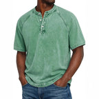 Men Henley Shirt Raglan Short Sleeve Button Neck