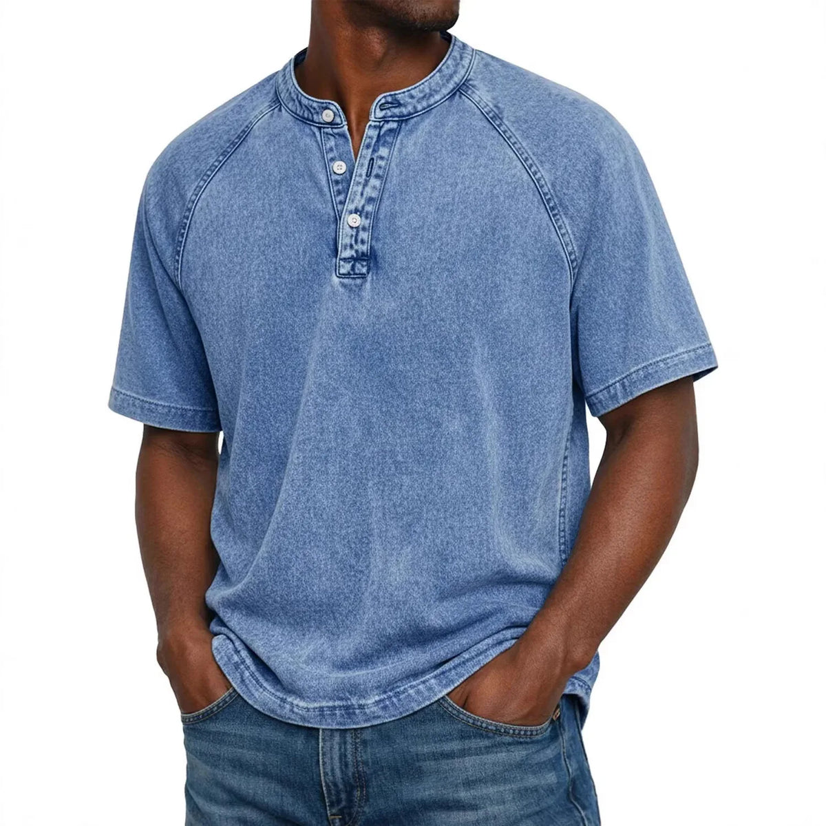 Men Henley Shirt Raglan Short Sleeve Button Neck
