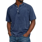 Men Henley Shirt Raglan Short Sleeve Button Neck