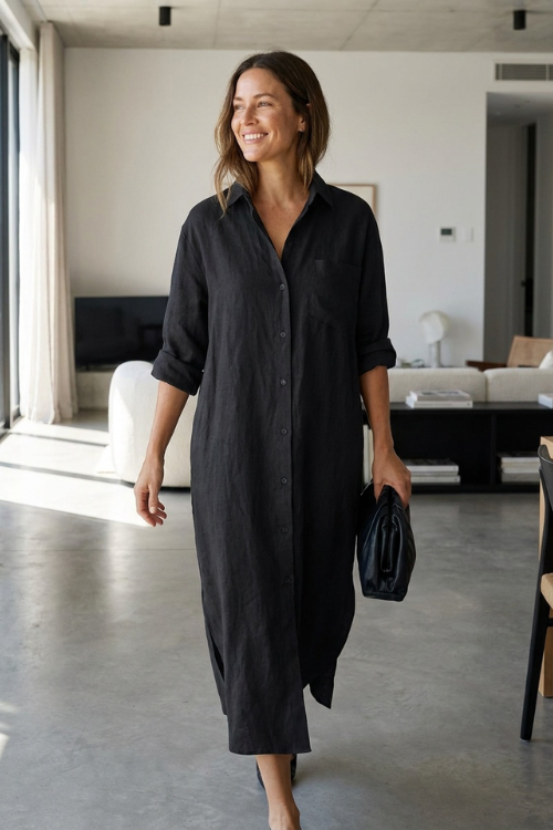 Women Shirt Dress Long Button Front Relaxed Fit | Jade