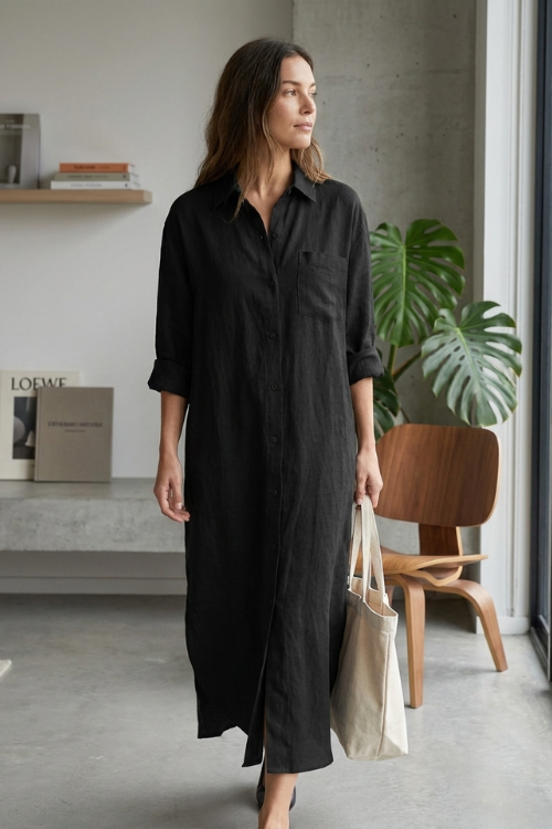 Women Shirt Dress Long Button Front Relaxed Fit | Jade