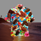 Hawaiian Shirt Men Casual Short Sleeve Ice Cream Graphic Print