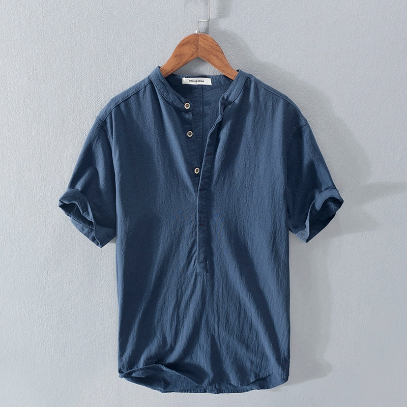 Linen Shirt Men Cotton Blend Petit Pique Italian Made Casual Wear