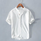 Linen Shirt Men Cotton Blend Petit Pique Italian Made Casual Wear