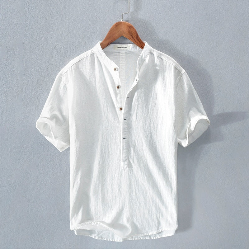 Linen Shirt Men Cotton Blend Petit Pique Italian Made Casual Wear