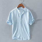 Linen Shirt Men Cotton Blend Petit Pique Italian Made Casual Wear