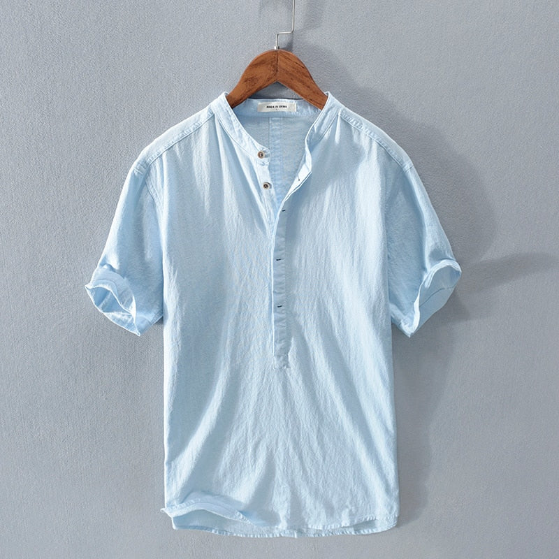 Linen Shirt Men Cotton Blend Petit Pique Italian Made Casual Wear