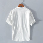 Linen Shirt Men Cotton Blend Petit Pique Italian Made Casual Wear
