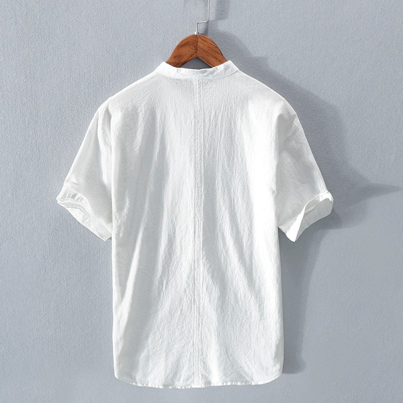 Linen Shirt Men Cotton Blend Petit Pique Italian Made Casual Wear