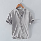 Linen Shirt Men Cotton Blend Petit Pique Italian Made Casual Wear