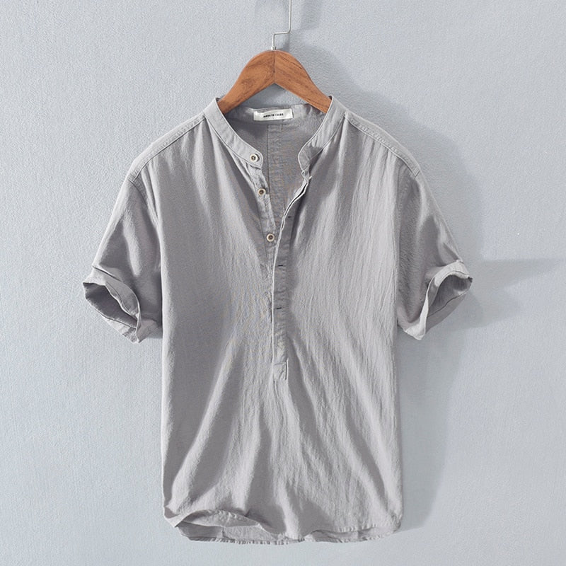 Linen Shirt Men Cotton Blend Petit Pique Italian Made Casual Wear