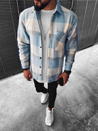 Rhea | Men's Plaid Shirt | Button-Up, Shacket | Blue Check, Regular Fit
