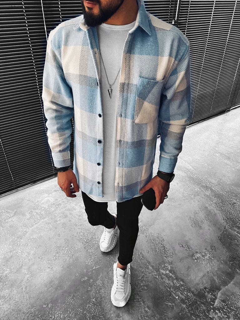 Rhea | Men's Plaid Shirt | Button-Up, Shacket | Blue Check, Regular Fit