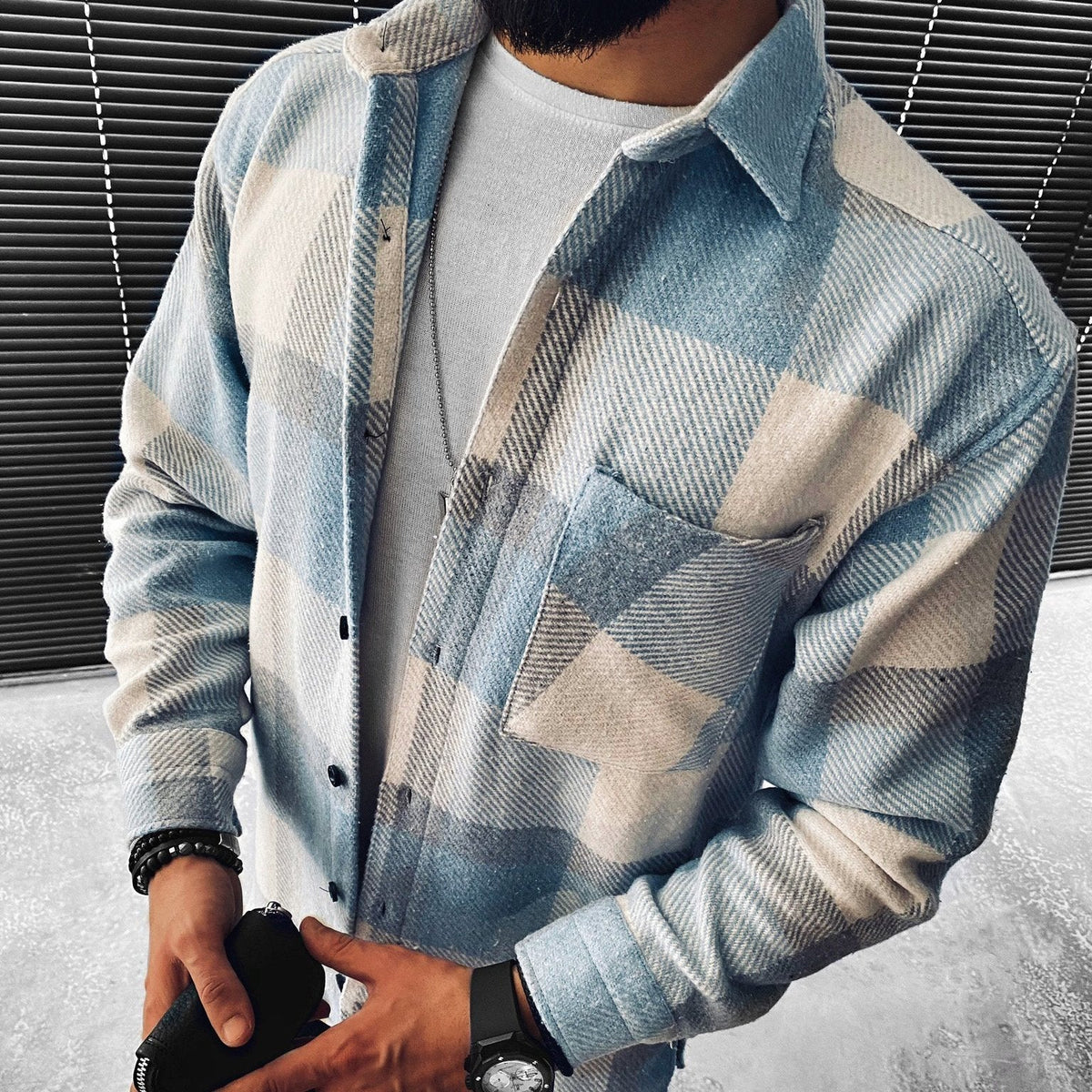 Rhea | Men's Plaid Shirt | Button-Up, Shacket | Blue Check, Regular Fit