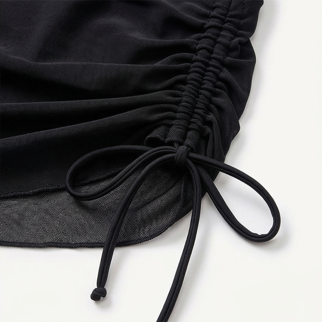 High Waist Bikini Set Women Two Piece Mesh Ruched Skirt Swimsuit