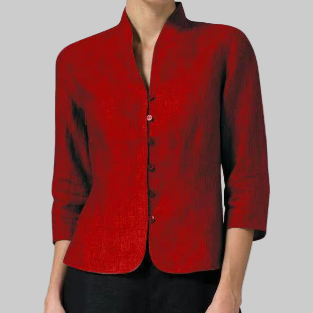 Marlow | Women's Stand-Collar Blouse | Button-Front, 3/4 Sleeve | Multi-Color