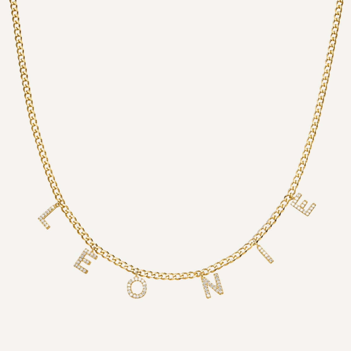 Esma | Personalized Zirconia Letter Necklace Cuban Link Chain