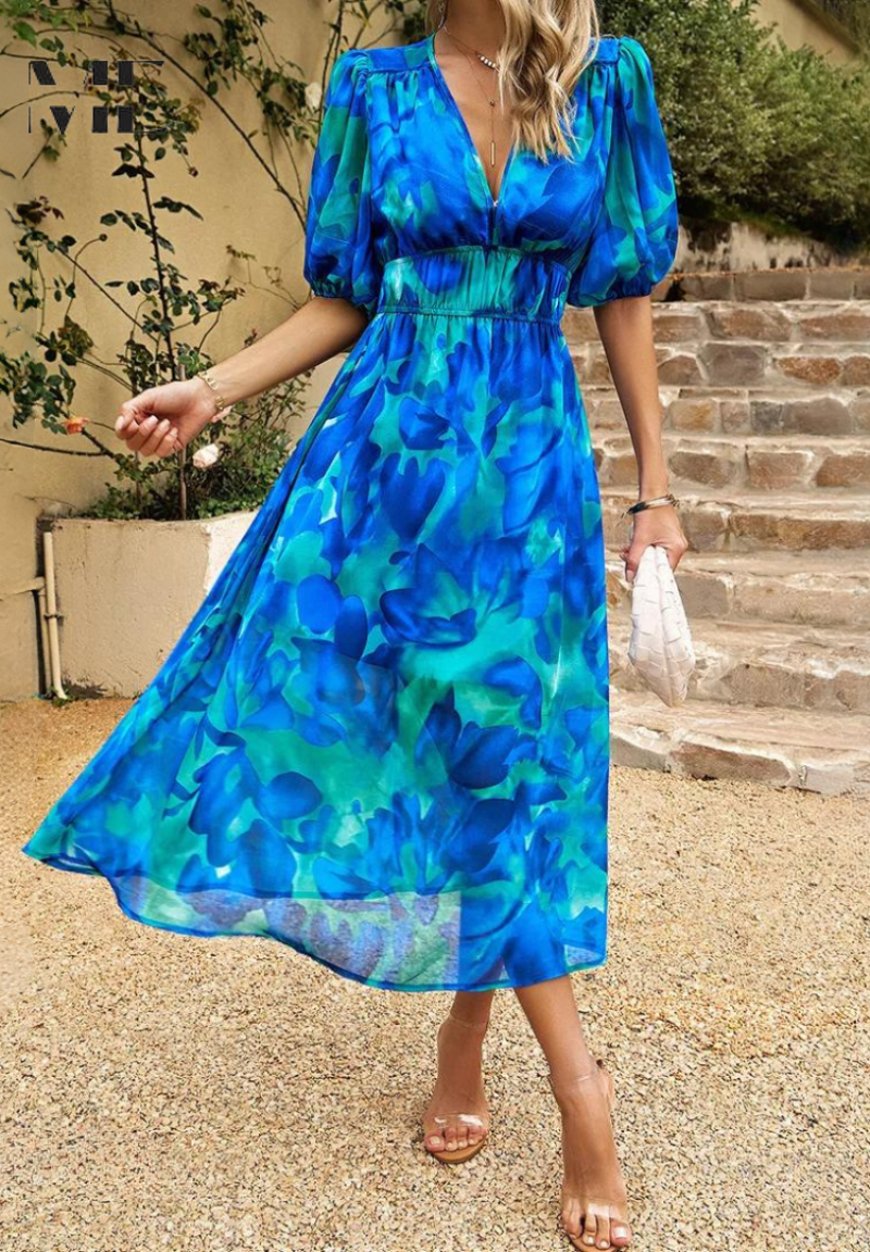 Luna | Floral Midi Dress | Puff Sleeves, Flattering Fit