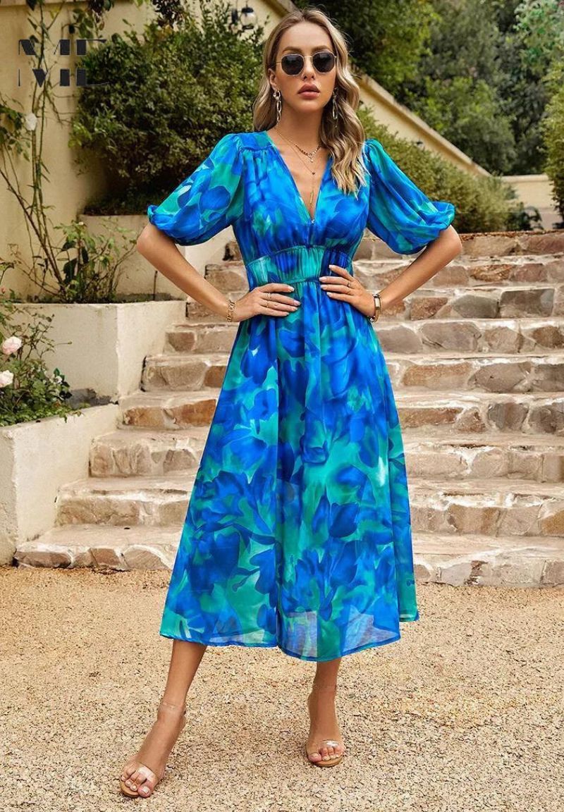 Luna | Floral Midi Dress | Puff Sleeves, Flattering Fit