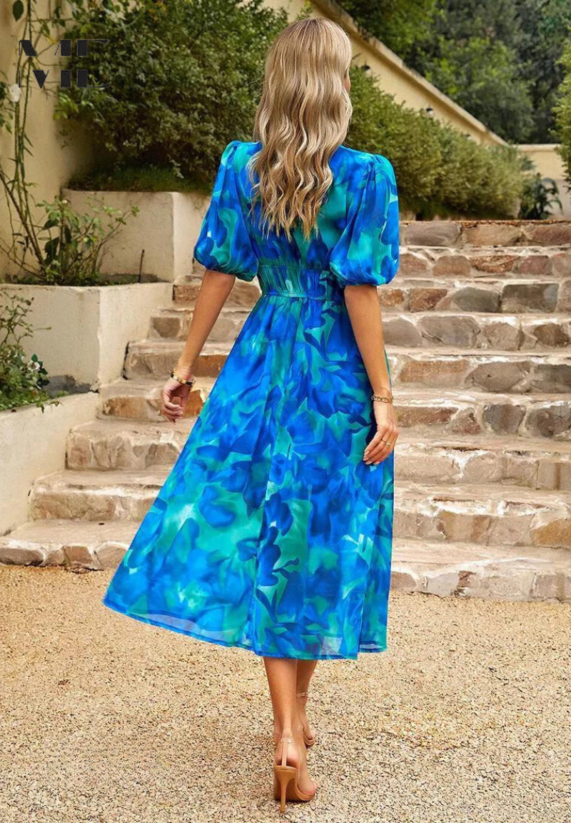 Luna | Floral Midi Dress | Puff Sleeves, Flattering Fit