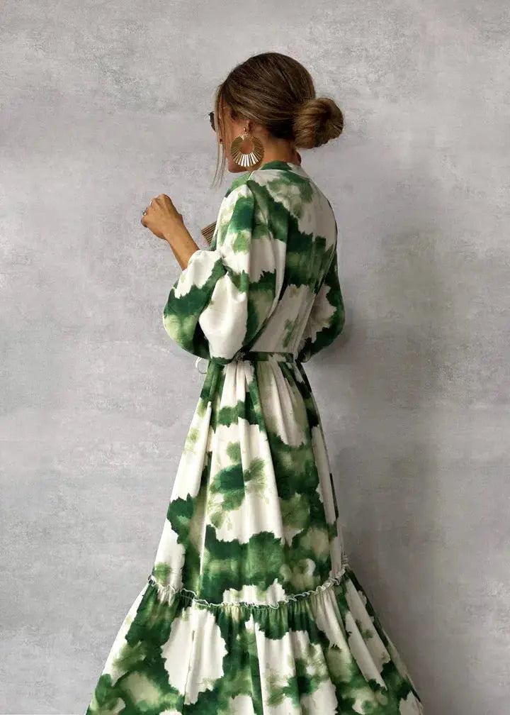 White Maxi Dress Women V Neck Long Sleeve Flowy | Lux