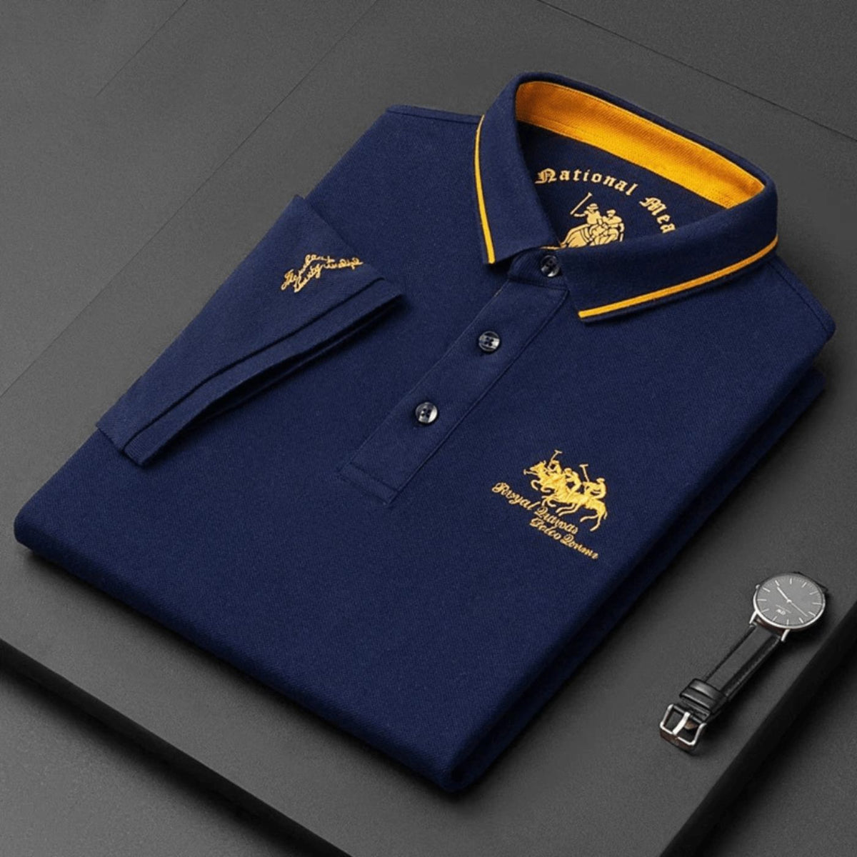 Men Polo Shirt Short Sleeve Embroidered Button Placket