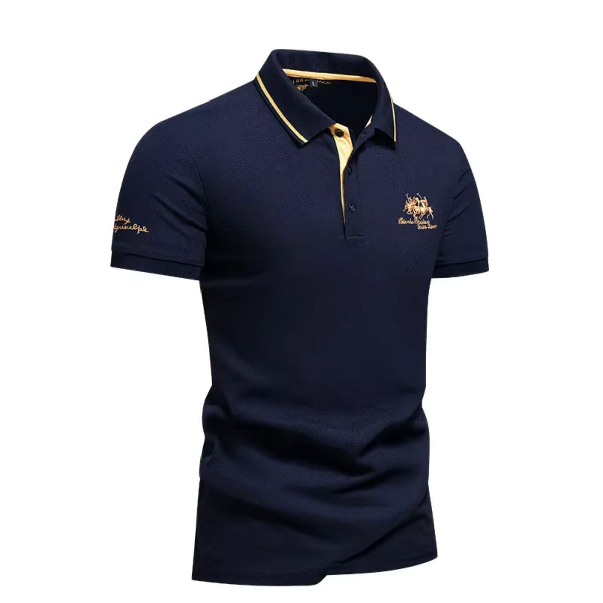 Men Polo Shirt Short Sleeve Embroidered Button Placket