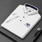 Men Polo Shirt Short Sleeve Embroidered Button Placket