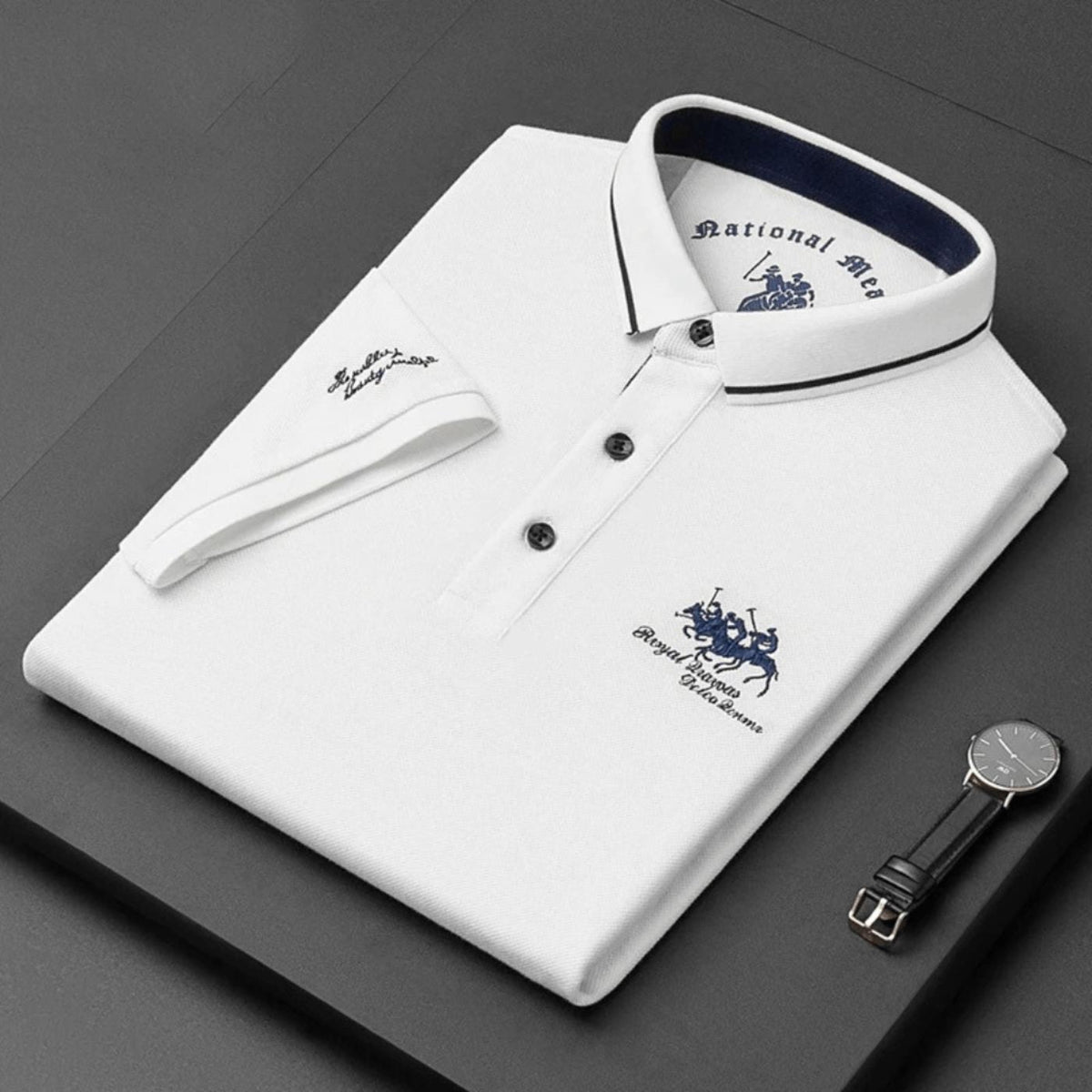Men Polo Shirt Short Sleeve Embroidered Button Placket