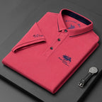 Men Polo Shirt Short Sleeve Embroidered Button Placket