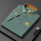 Men Polo Shirt Short Sleeve Embroidered Button Placket