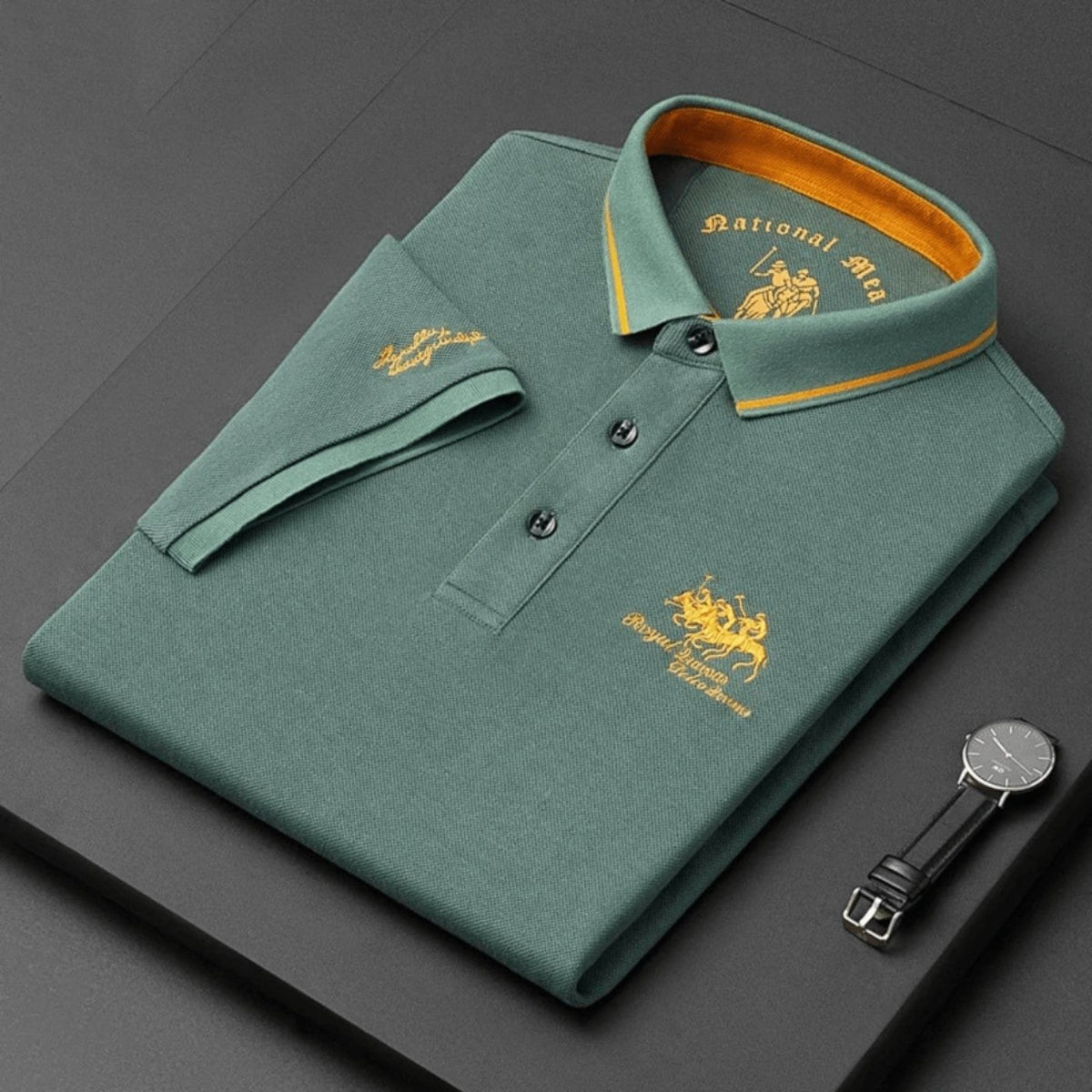 Men Polo Shirt Short Sleeve Embroidered Button Placket