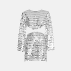 Women Sequin Mini Dress Flared Sleeve Cut-Out