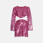 Women Sequin Mini Dress Flared Sleeve Cut-Out