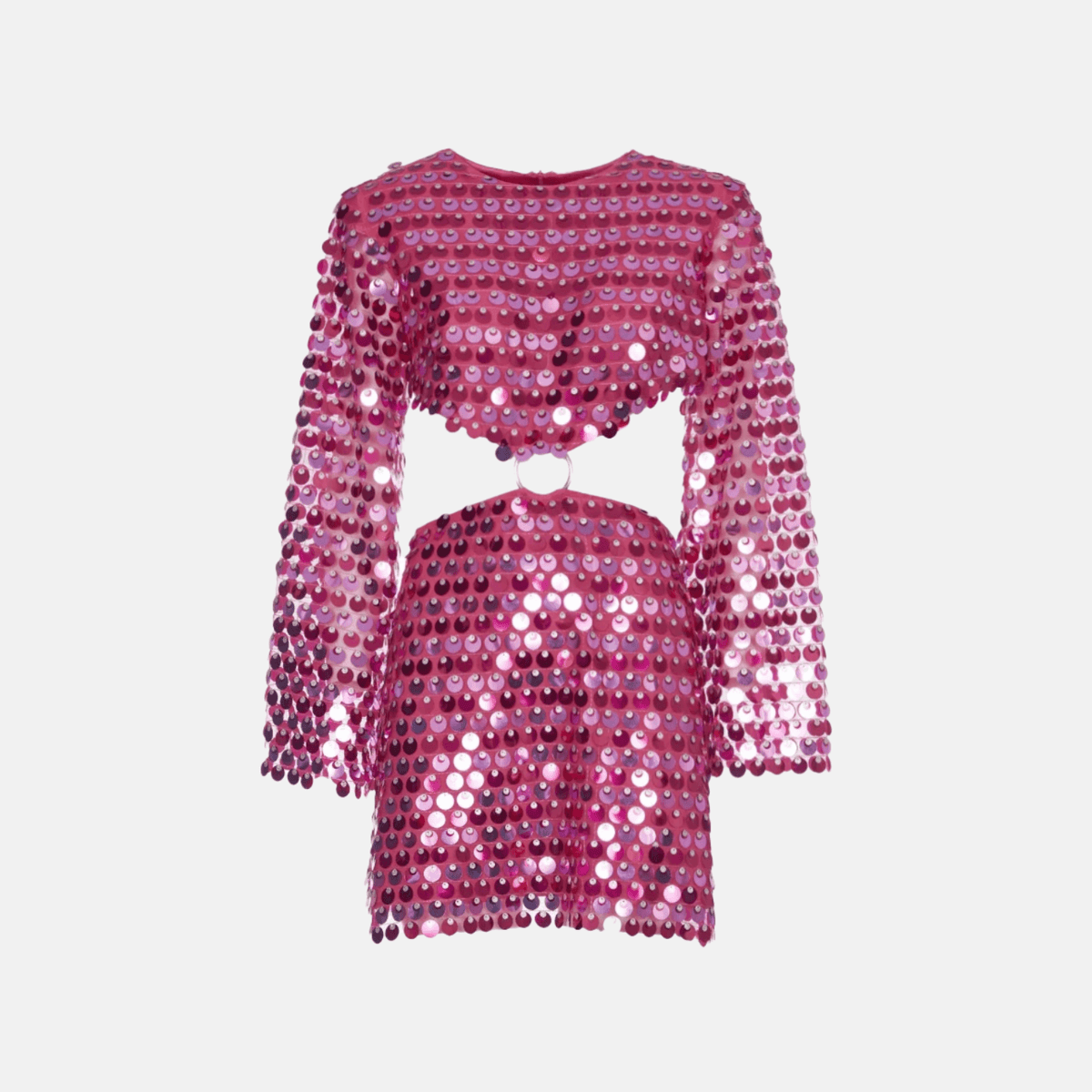 Women Sequin Mini Dress Flared Sleeve Cut-Out
